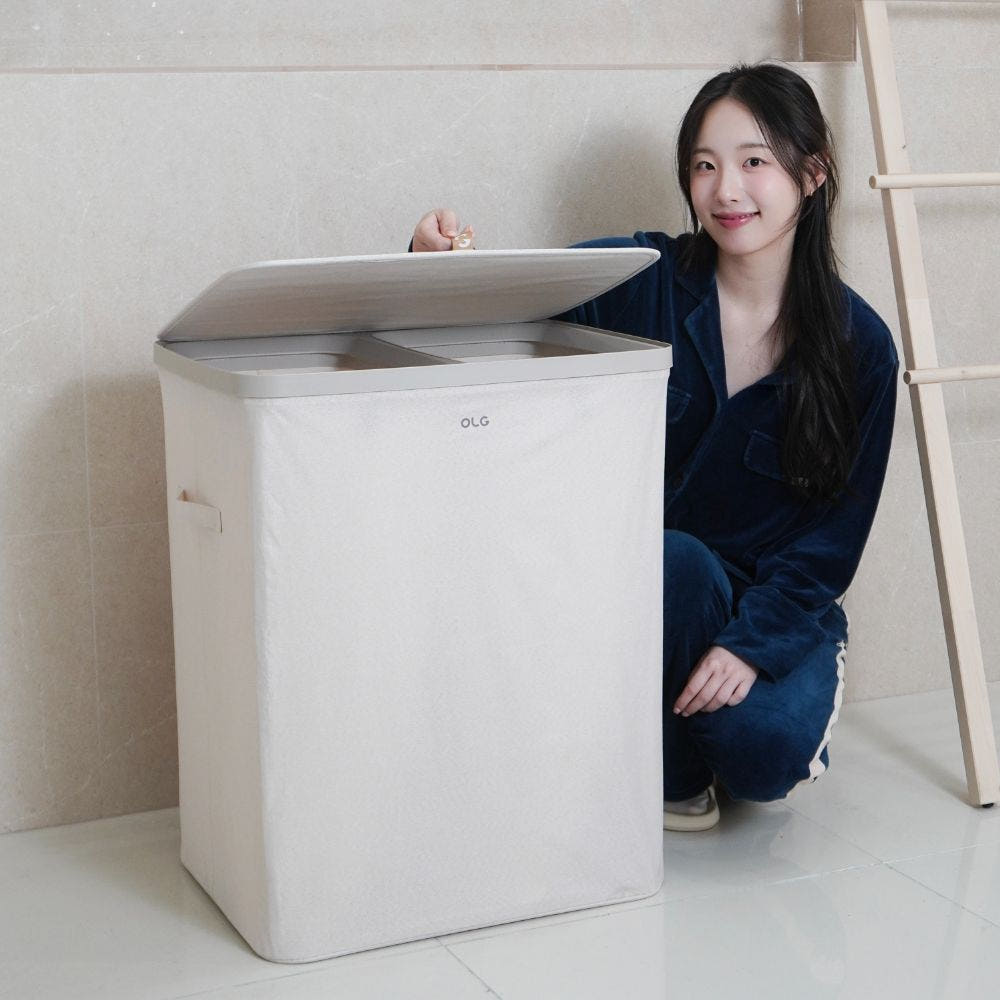 분리형 빨래바구니 2단 3단 대용량 세탁바구니 이동식 냄새차단 세탁실정리 · 이미지 4