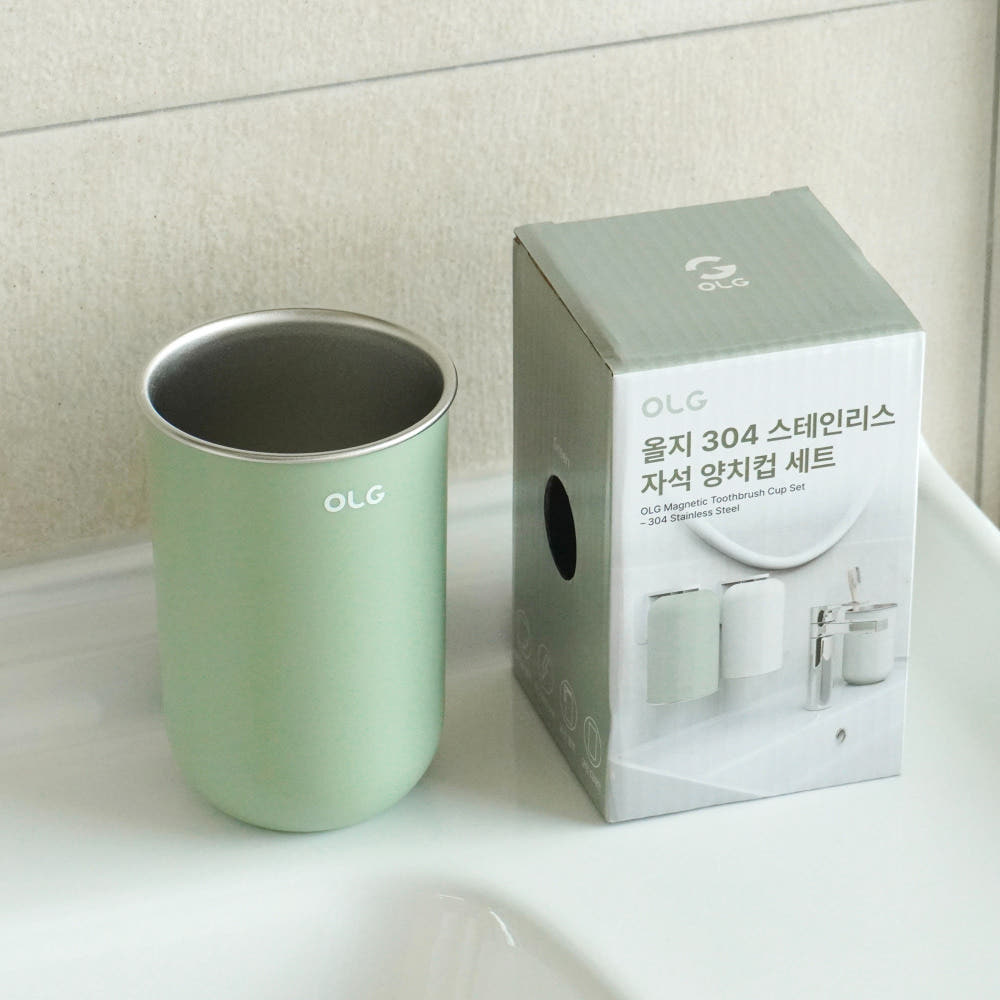 스텐 양치컵 추천 304스테인리스 자석 부착 양치컵 거꾸로 물빠짐 무타공 · 이미지 3